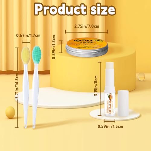 Turmeric Lip Scrub & Balm Set with Brush - Exfoliating Lip Care