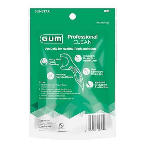 GUM Professional Clean Floss Picks - Extra Strong Shred-Resistant Floss, Easy Grip Handle - Dental Flossers for Adults - Fresh Mint Flavor, 90 Count (Pack of 3)