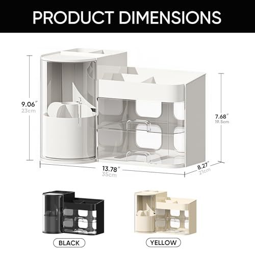 Rotating Makeup Organizer with Drawers & Brush Holder