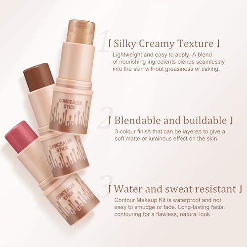 Boobeen 3-Stick Contour, Highlighter & Blush Set