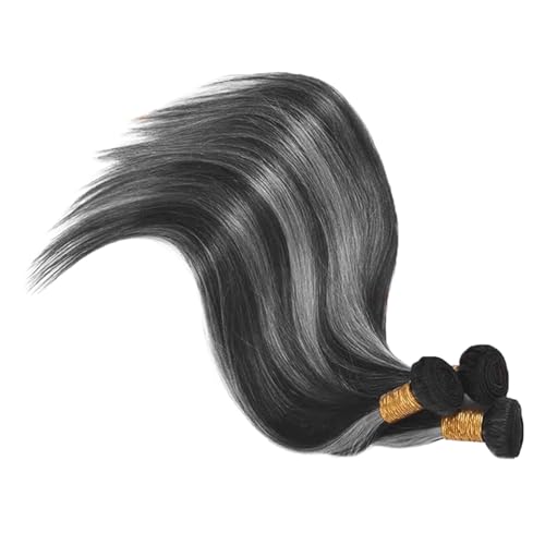 Fridnae Grey P1BGrey Straight Human Hair Bundles 3-Pack 30 32 34 Inch Ombre Silver & Black