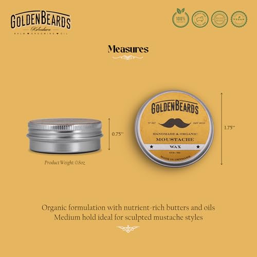 Golden Beards Mustache Wax ? Organic & Natural Medium Hold Styling Wax for Men, Nourishing Beeswax & Oils, Handmade in Denmark ? 15ml (0.5oz)