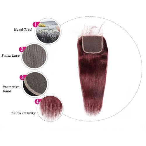 30 Inch Burgundy Lace Closure - 4x4 HD Transparent Human Hair