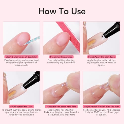 CurvLife Quick-Drying Nail Glue with Remover for Press-On Nails