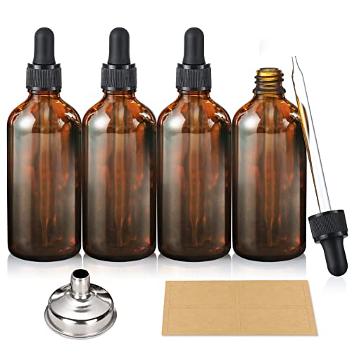 AOZITA 100ml Dropper Bottles - 4 Pack Dark Amber Glass