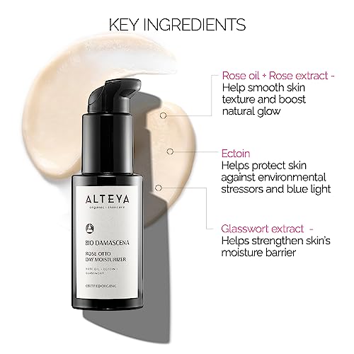 Alteya Organics Day Moisturizer Certified Organic Skin Care 1.7 Fl Oz/50 mL Bio Damascena Award-Winning Face Cream With Organic Bulgarian Rose Oil
