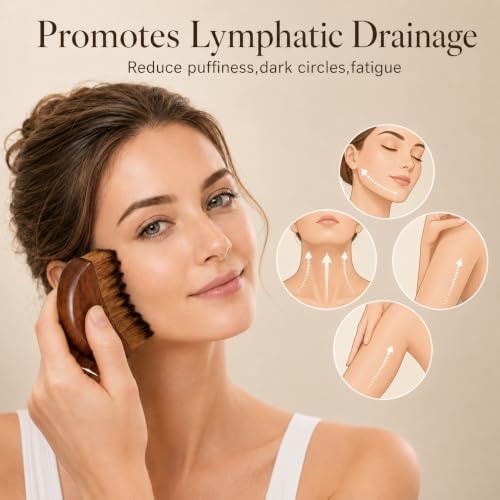 Lymphatic Drainage Face Brush with Ergonomic Wooden Handle