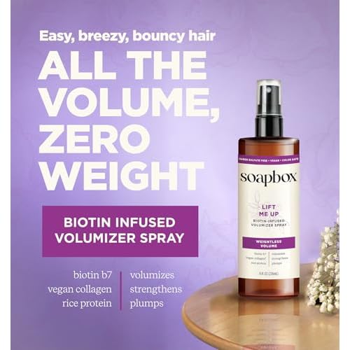 Soapbox Lift Me Up Volumizing Hair Treatment, Lightweight Volumizing Hairspray with Biotin, Natural Volume Spray for Hair, Harsh Sulfate Free, Silicone Free, Color Safe, and Vegan Products, 8 Ounces