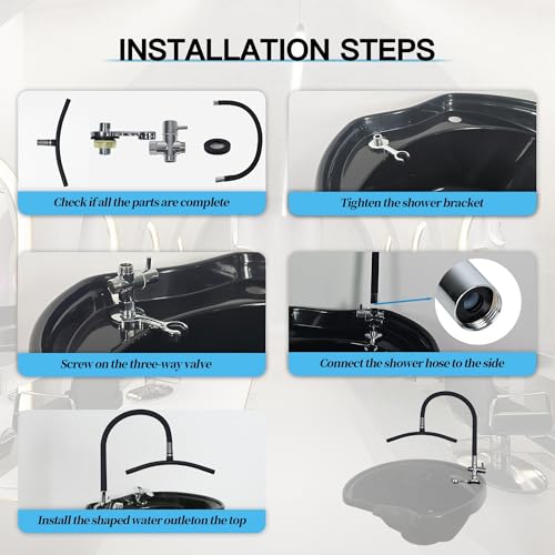 Hands-Free Head Spa Attachment for Shampoo Bowl - Black