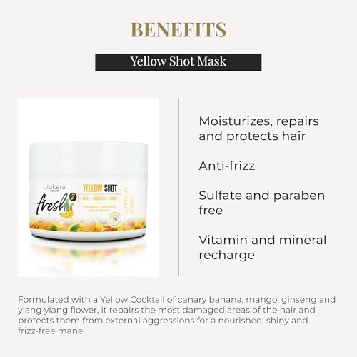 SALERM - Deep Repair Hair Mask - Biokera Fresh Yellow Shot Mask - 250 ml - Hydrates, Repairs, and Protects Hair - Anti-Frizz - Sulfate-Free and Paraben-Free