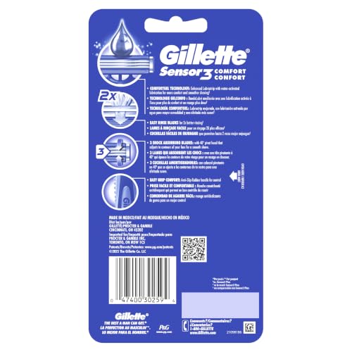 Gillette Sensor3 Comfort Disposable Razors for Men - Pack of 8