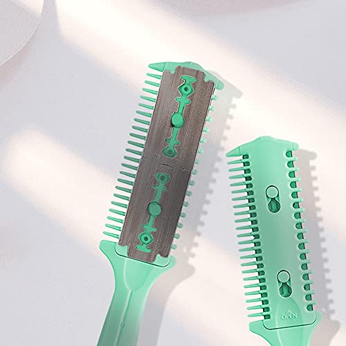 Green Double-Ended Haircut Razor Comb Set - Styling & Split Ends Trimmer, 3 Pack