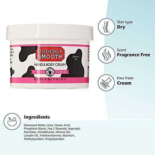 Udderly Smooth Extra Care Hand/Body Deep Moisturizing Cream with 20% Urea, Unscented, 8 Ounce