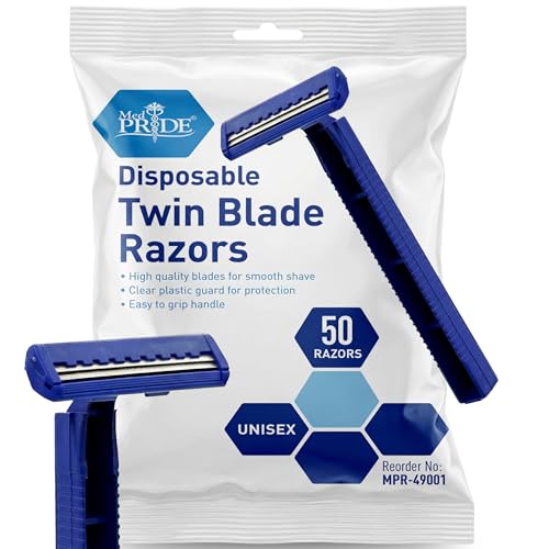 MED PRIDE Medical Razor, Double Edge Shaver (Medpride Disposable Razors | 50-Pack| Twin Blades & Easy Grip For Max Control & Smoothness| Unisex, Smooth & Comfortable Shaving Care for Men & Women)