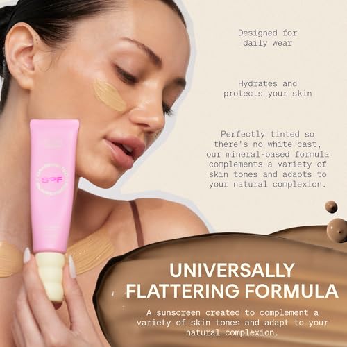 The Skinny Confidential Tinted Sunscreen, SPF 40 - Fragrance Free Face Moisturizer with No White Cast - Non-Greasy & Lightweight Caffeinated Mineral Sunscreen Lotion with Zinc Oxide & Titanium Dioxide