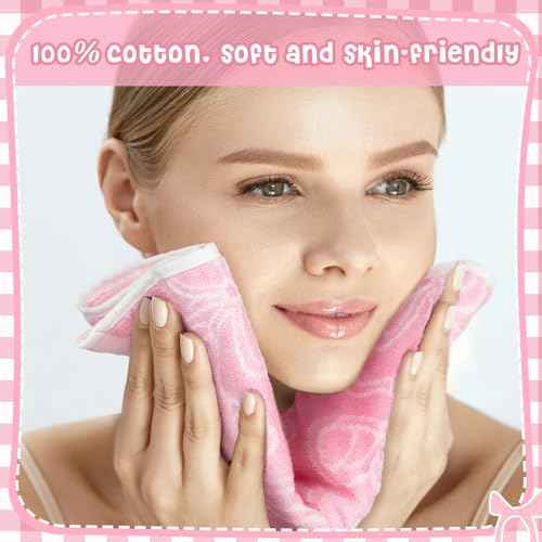 6 Pcs Pink Bow Washcloths 100% Cotton Wash Cloths 13" x 13" Coquette Small Face Towels Absorbent Soft Hand Bath Towels for Bathroom, Spa, Kitchen Drying Cleaning (Classic Style)