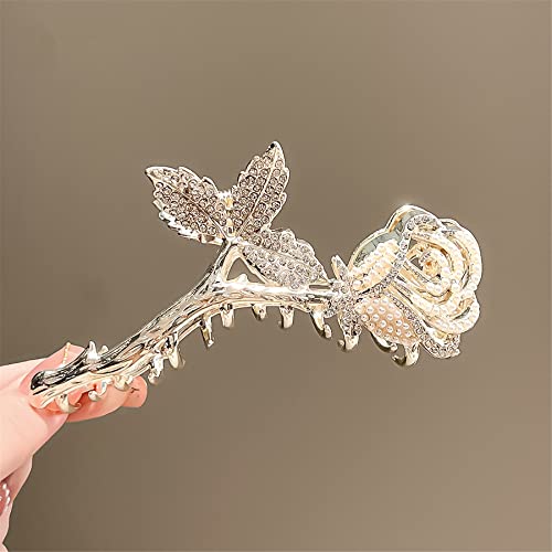 2 PCS Metal Big Hair Claw Clips, Dragonfly Lotus Rose Shiny Rhinestone Nonslip Hair Jaw Clips Hair Catch Barrette Clamp Hair Accessories for Women 021-02