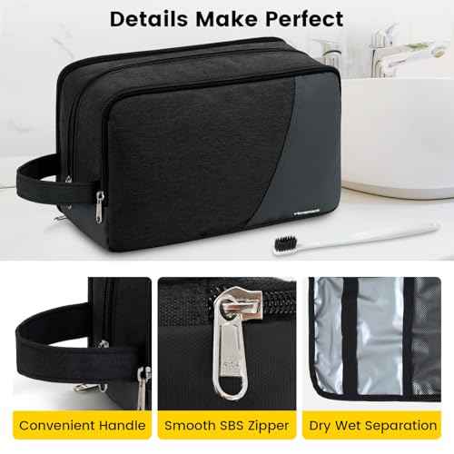 Vorspack Large Travel Toiletry Bag - Water Resistant Toiletry Bag for Men for Bathroom Toiletries Accessories Gifts - Black