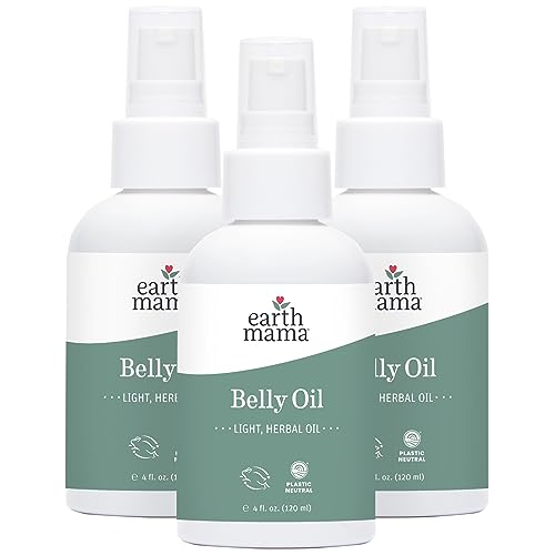 Earth Mama Belly Oil for Dry Skin | Calendula Skin Care Moisturizer Oil to Encourage Natural Elasticity and Help Prevent Stretch Marks During Pregnancy and Postpartum, 4-Fluid Ounce (3-Pack)