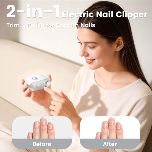 Electric Nail Clippers, 2 in1 Smart Toenail Clippers with File&Nail Trimmer, Polishing for Fingers and Toes, Rechargeable Fingernail Grinder with 3 Speeds for Senior Adults Caregivers, LightGray