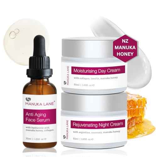 Manuka Honey Complete Skin Care Regimen | Includes (1) Moisturising Day Cream, (1) Anti Face Serum, (1) Rejuvenating Night Cream | Powerful, Safely Derived, and Natural Ingredients.
