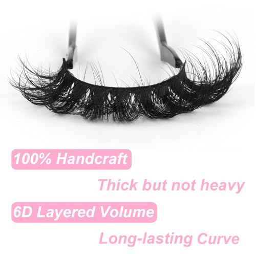 Mink Lashes Fluffy 6D False Eyelashes 17mm Wispy Cat Eye Lashes that Look Like Extensions Strip Lashes Pack