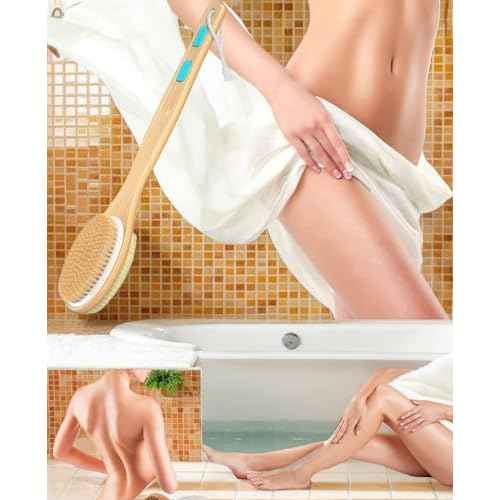 Back Scrubber for Shower, Long Handle Dual-Sided Shower Brush with Soft and Stiff Bristles, Body Exfoliator