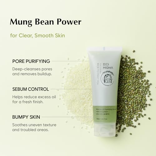 MIDHA RICE LOW PH HYDRATING CLEANSER WITH MUNG BEAN, 5.07fl.oz/150ml,Balanced pH Gel Cleanser, Hydrating, Soothing, Gentle Daily Cleanser, Deep Cleansing, Pore-Purifying, Nourishing Care