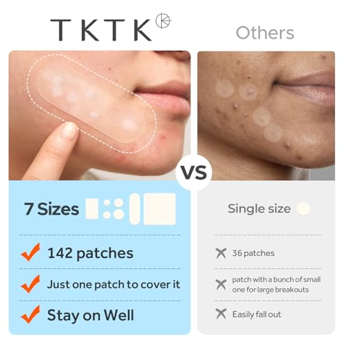 Large Pimple Patches for Face, 7 Sizes Big Acne Patches, FSA Eligible XL Hydrocolloid Bandages for Body, Chin, Forehead, Nose, Blemish Zit Breakouts, Hydrocolloid Patch (Square, Strip, Dot 142 Count)