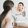 FUNTOUCH Rechargeable Wall Mounted Lighted Makeup Mirror, Oval Double-Sided Mirror 1X/10X Magnifying Mirror,3 Color Lights Touch Screen Dimmable 360¡ÆSwivel 13 Inch Extendable,Nickel