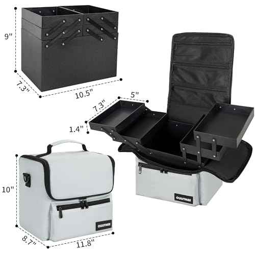 Makeup Travel Train Case, Black Makeup Carrying Organizer Bag, 4 Tier Professional Organizer Case with Straps Pockets for Make Up Nail Tools