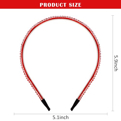 Hapdoo Red Rhinestone Headbands for Women Girls, Cute Beads Headband with Faux Crystal Diamond for Wedding Bride, Fashion Beaded Bling Hairbands Hair Hoop Accessories for Birthday Gifts