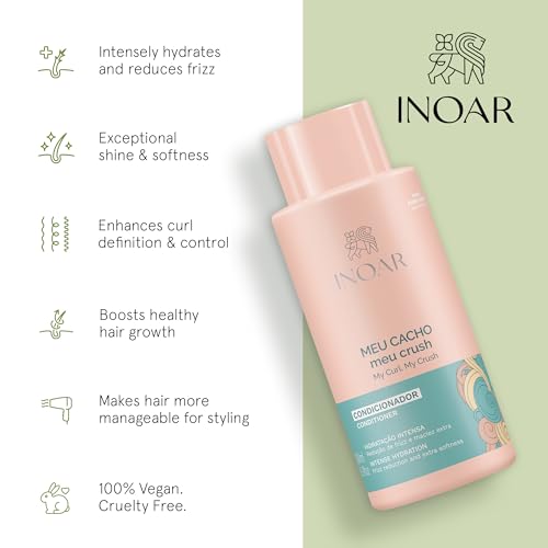 Inoar MEU Cacho MEU Crush Conditioner with Plant-Based Collagen & Vitamin E for Curly Hair Hydration & Definition, 16.9 fl.oz