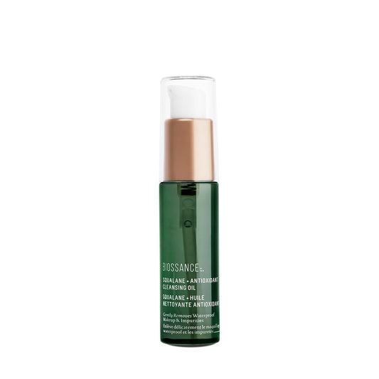 BIOSSANCE Squalane + Antioxidant Cleansing Oil. Lightweight Facial Oil Cleans Deep into Pores, Removes Makeup and Hydrates Skin. For all Skin Types (0.85 ounces) Travel Size