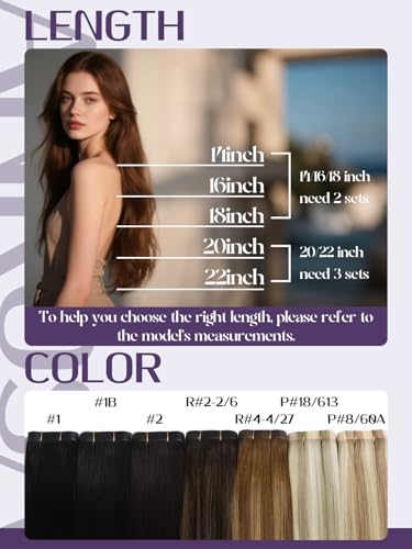 Anrosa Tape In Hair Extensions 16 Inch Remy Human Hair Jet Black