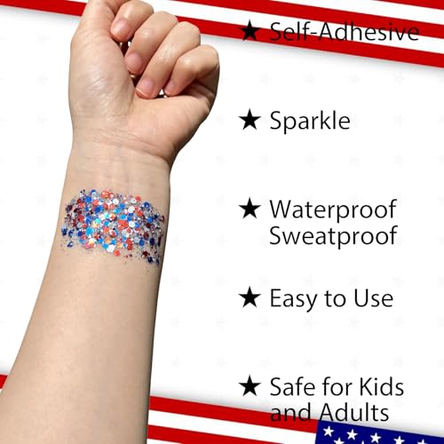 Mysense Red White and Blue Patriotic Glitter Stick - 08# 4th of July USA Flag Makeup & Body Accessories