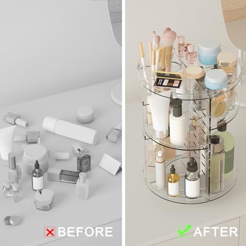 Rotating Makeup Organizer with 8 Adjustable Layers & Brush Holder