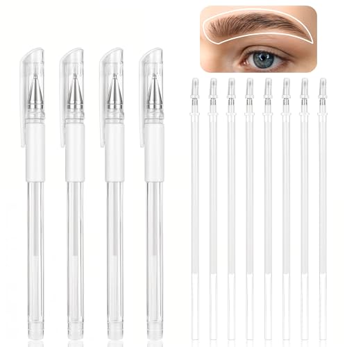 Eyebrow Microblading Marker Pen, 4 Pcs Brow Mapping Pens with with 8 Replacement Refills, Makeup Tattoo Skin Marker Pen, Brow Lamination Supplies for Eyebrow Lip Skin(White)