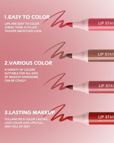 LYSdefeu 4Pcs Hydrating Matte Lip Tint Pen Set - Waterproof Lip Liner & Stain Kit for Women & Girls