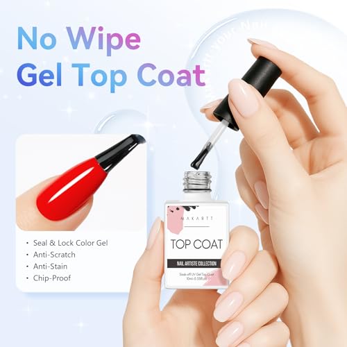 Makartt No Wipe Gel Top Coat - High Gloss Clear Soak Off Nail Polish (2 Pack)