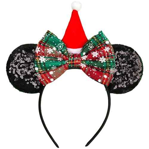 MADO Christmas mouse ear headbands for women, Christmas mini ears for adults women little girls, Xmas gifts costume accessories for women girls (xmas-black)