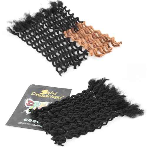 DAIXI Curly Wave Loc Extensions Human Hair, 100% Real Human Hair Dreadlock Extensions for Man/Women Handmade Permanent Dread Extensions Can Be Dyed Bleached Twisted (0.4cm, 1B, 12 Inch 20 Strands)