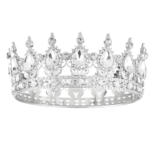 Silver White Queen Rhinestone Crown for Women Wedding & Costume