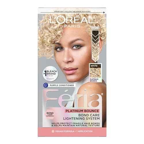 L'Oreal Paris Feria Platinum Bounce Bond Care Lightening System, Lifts Up To 8 Levels, Includes Anti Brass Purple Conditioner, Platinum Bounce, 1 Hair Dye Kit