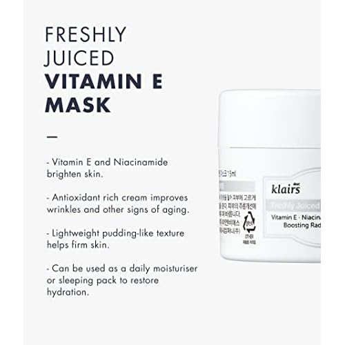 DearKlairs Freshly Juiced Vitamin E Mask, Moisturizer, Sleeping Mask, Boost the Effect of Vitamin C, Niacinamide, Adenosine, Korean Face Cream, Clear Skin, Antioxidant Serum 0.5 Oz