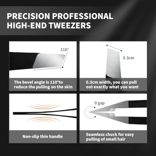 Adulahi Professional Slant Tweezers for Eyebrows & Facial Hair - Carbon Stainless Steel with Case