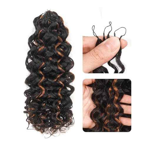 ToyoTress Kinky Curly Crochet Human Hair - 10 Inch 50G Feather-Line Invisible Knotless Crochet Human Hair For Black Women Brown Highlight Braiding Hair (10 Inch, P1B/30-50G)