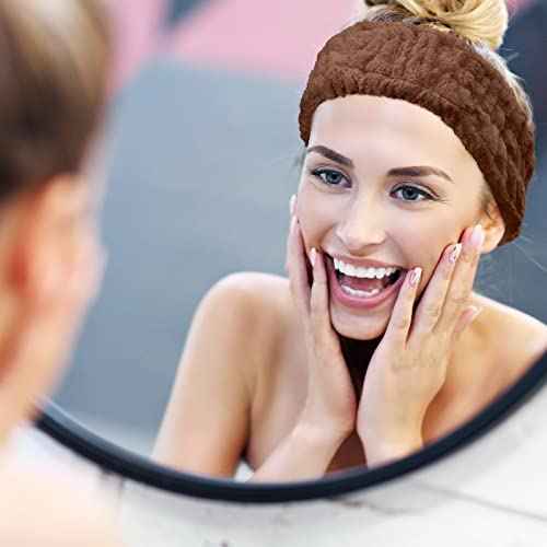 Chuangdi 3 Pieces Spa Headband for Women Facial Makeup Headband Soft Terry Cloth Hairband for Washing Face Mask Spa Shower Gifts(Pink, Gray, Dark Brown)
