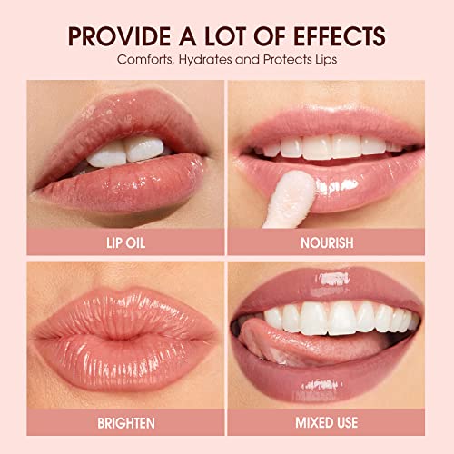 Plumping Lip Oil 4 Packs Hydrating Lip Glow Oil Fruit Extract Lip Gloss Moisturizing Lip Balm and Tinting for Dry Lips