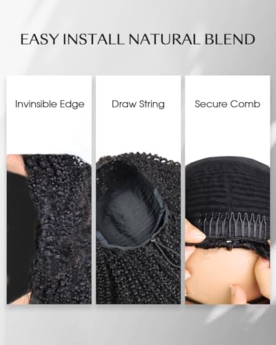 Kinky Curly Half Wig - 200% Density Human Hair, 16 Inch